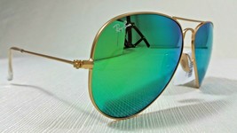 RAY BAN RB3025 Aviator Pilot Gold Frame Sunglasses Mirror Green Flash Lenses NWT - £295.69 GBP