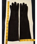 Vintage LONG BLACK SUEDE UNLINED LADIES&#39;S GLOVES - KISLAV - LAVABLE- Siz... - $47.86 CAD