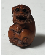Vintage Japanese Wooden Netsuke Carved Fu Lion Dog Pi Xiu Signed Toggle ... - $947.30 MXN