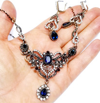 Blue Ethnic Necklace, Rhinestone Necklace Set, Arabic Belly Dance Necklace - £31.32 GBP
