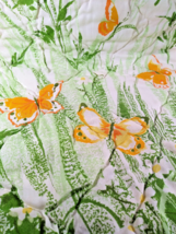 Gorgeous 1970s Mid Mod Colorful Orange Butterfly &amp; Fern Graphic Baby Quilt 44x34 - £30.52 GBP