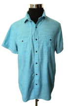 Express Shirt Men&#39;s Size Large Cotton Aqua Short Sleeves 2 Pockets Button Front - £12.50 GBP