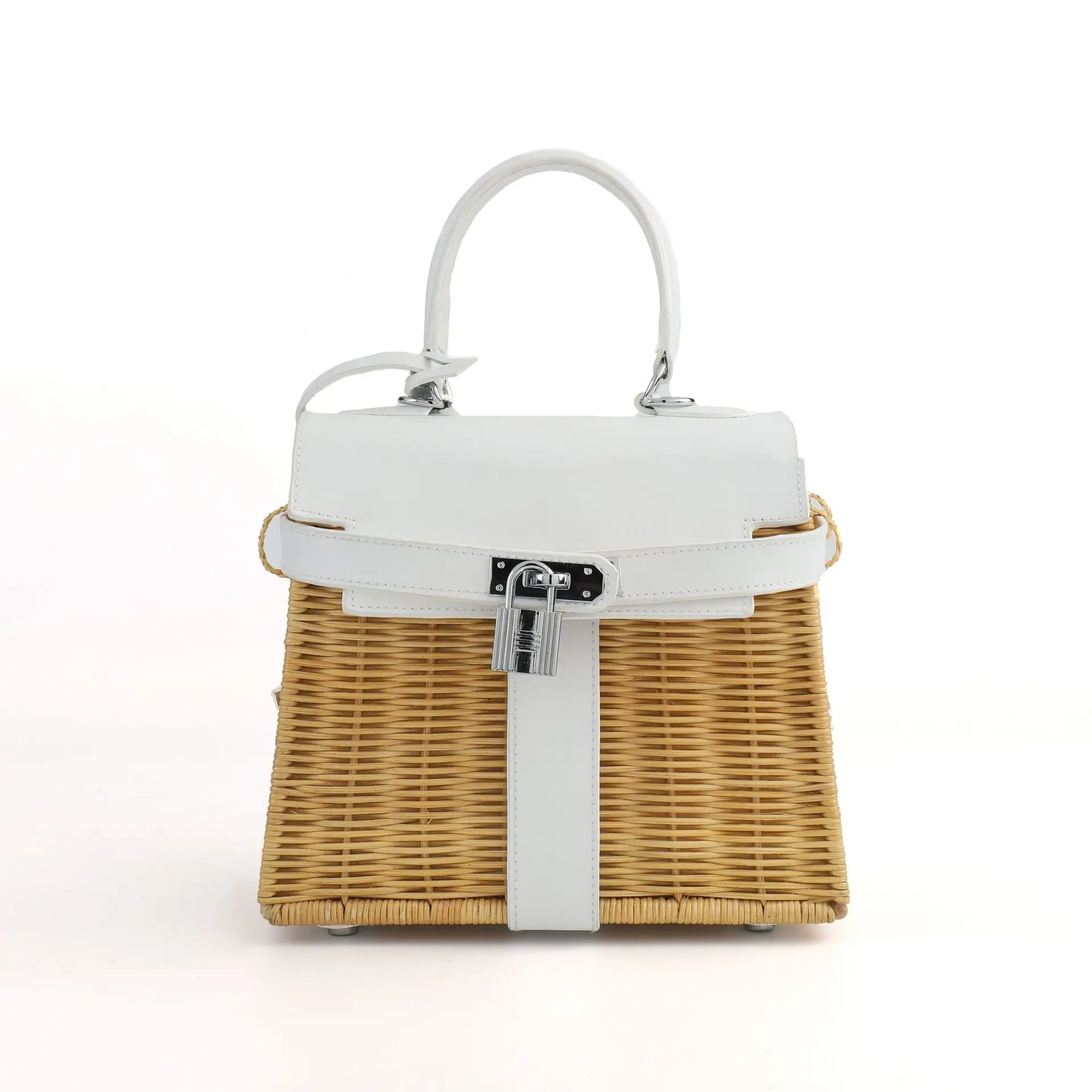 Women&#39;s handbag rattan Messenger bag PU handmade rattan weaving summer beach bag - £133.19 GBP