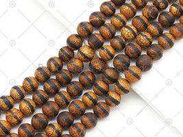 Natural Brown Agate with Black Line - 8/10mm Round Smooth Beads - SKU#U1197 - $6.50+