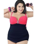 Angelique Plus Size Rushed Front Tie Back Padded One Piece Swimsuit Swim... - £7.94 GBP