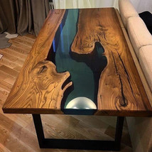Transparent Blue Resin River Handmade Wood Epoxy Dining Table Home &amp; Office Deco - £413.56 GBP+