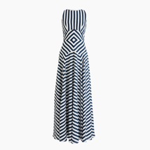 NWT J.Crew Sleeveless High-neck Maxi in Navy Ivory Geometric Stripe Dress 0 - £73.54 GBP