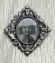 Adrian Pewter Miniature Picture Frame Pin Brooch Floral Victorian Design - £6.93 GBP