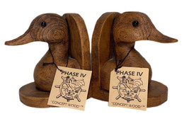 Duck Head Decoy Bookend Tags Resin &amp; Wood Pecan Shells  Rustic Cottage Log Cabin - £43.80 GBP