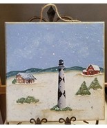 Hand Painted Tile Snow Winter Scene Cape Lookout Lighthouse Outer Banks ... - £31.45 GBP