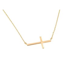 NWT Sterling Silver 925 Gold Plated Plain Sideways Cross Pendant Necklace - £26.49 GBP