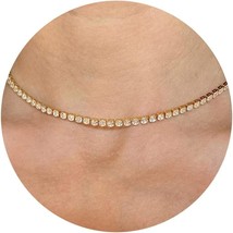 Tennis Necklace 14K Gold Plated Silver Sparking Rhinestone Choker Necklaces Dain - £25.88 GBP