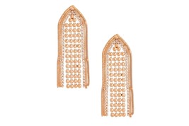 Gold Plated Arched Mesh Rhinestone Chain Post Long Fringe Drop Fashion Earrings - £31.52 GBP