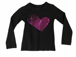 Faded Glory Long Sleeve T-Shirt - Black/Pink Heart Design - Girl&#39;s Size XS 4-5 - £7.15 GBP