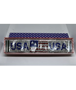 USA Patriotic Austrian Crystal Bracelet / Silvertone Magnetic Clasp 7.25” - $25.90 CAD