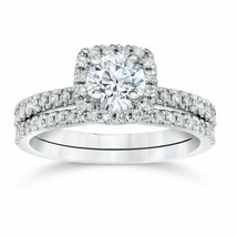 1CT Moissanite 14k Blanc Plaqué Or Coussin Halo Fiançailles Mariage Bagu... - $116.49