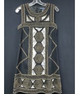 French Connection Black Beaded Sequin Geometric Mini Sheath Dress Size 8 - €60,37 EUR