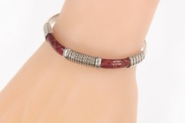 Vintage Leather and Wire Wrap Sterling Silver Cuff Bracelet TV-100 Mexico - $154.88
