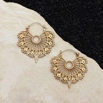  Bronze Mandala Art Deco Wire Hoop Earring 33x31mm - $1,759.36 MXN