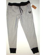 New Womens Designer True Religion Sweat Pants Gray Jogger Logo Black M Pockets - $186.12