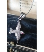 Vintage 1960-s 925 Sterling Silver Ruby Bird Pendant on 18 inch Modern C... - $94.05