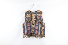 Vintage 90s Streetwear Womens Small Boho Chic Fringed Needlepoint Button Vest - £63.12 GBP