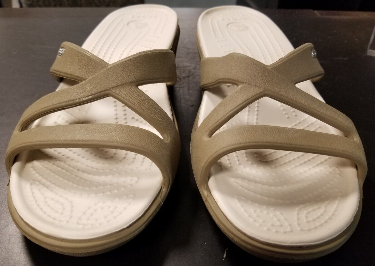 Primary image for Crocs Patricia II 2 Sand Off White Khaki Oyster Strappy Womens Wedge Sandals 11