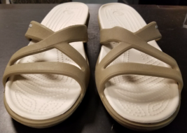 Crocs Patricia II 2 Sand Off White Khaki Oyster Strappy Womens Wedge Sandals 11 - £30.08 GBP