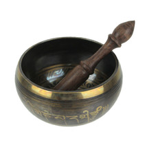 Antique Brass Tibetan Meditation Singing Bowl With Wooden Mallet 6.25 Inch - £39.58 GBP