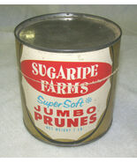 VINTAGE SUGARIPE FARMS ADVERTISING FOOD TIN CANISTER “JUMBO PRUNES”-1 LB... - $4.95
