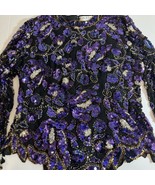 Vintage 80&#39;s Black Tie Oleg Cassini Women Medium Purple Silver Sequin Bl... - £73.34 GBP