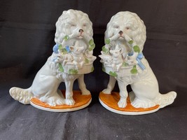 antique pair of staffordshire dogs with little pigeons in basket  .  mark bottom - £119.10 GBP