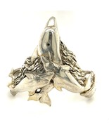 Vintage Signed Sterling Silver Cloud Three Dolphin Fish Designer Cuff Br... - €234,81 EUR