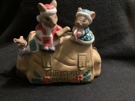 VTG Porcelain Mr &amp; Mrs Santa Mouse Christmas Card Mail Holder 7&quot; Transfa... - £15.82 GBP