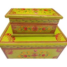 Vintage Hand Painted Primitive Wooden Storage Collectible Boxes Set of 2 - $39.59