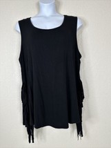 NWT Avenue Womens Plus Size 22/24 (2X) Black Knit Tassled Top Sleeveless Stretch - £15.30 GBP