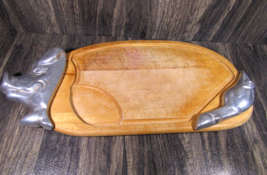Vintage R.H. Macy&#39;s Pig Wood Cutting Board Aluminum Detailed Head &amp; leg ... - £31.14 GBP