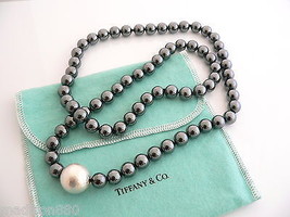 Tiffany &amp; Co Silver Hematite Necklace 29 Inch Bead Strand Gift Pouch Love - £1,003.03 GBP