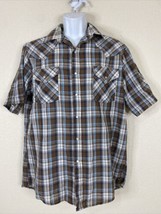 Plains Western Wear Men Size M Brown Plaid Western Snap Shirt Short Sleeve - £5.63 GBP