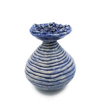 An item in the Pottery & Glass category: Blue Textured Artisan Ceramic Bud Vase, Irregular Handmade Stoneware Pottery