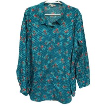 Woman Within Blouse Top Blue Green Floral Roses Size 26/28 - £22.14 GBP