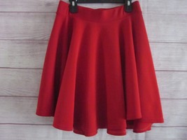 Kathy Women&#39;s Size Small  Midi Skater Skirt Red Solid Stretch Pull On Polyester - £7.18 GBP