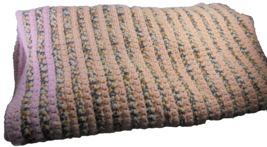 Homemade Baby Crib Quilt Afghan Knit Crochet Blanket Peach Boy Girl Gift - £11.00 GBP