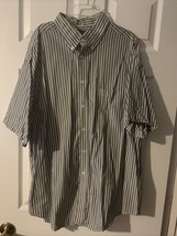 Roundtree &amp; Yorke Button-Down Striped Grey White Blue Shirt Men&#39;s Size XL - £9.73 GBP