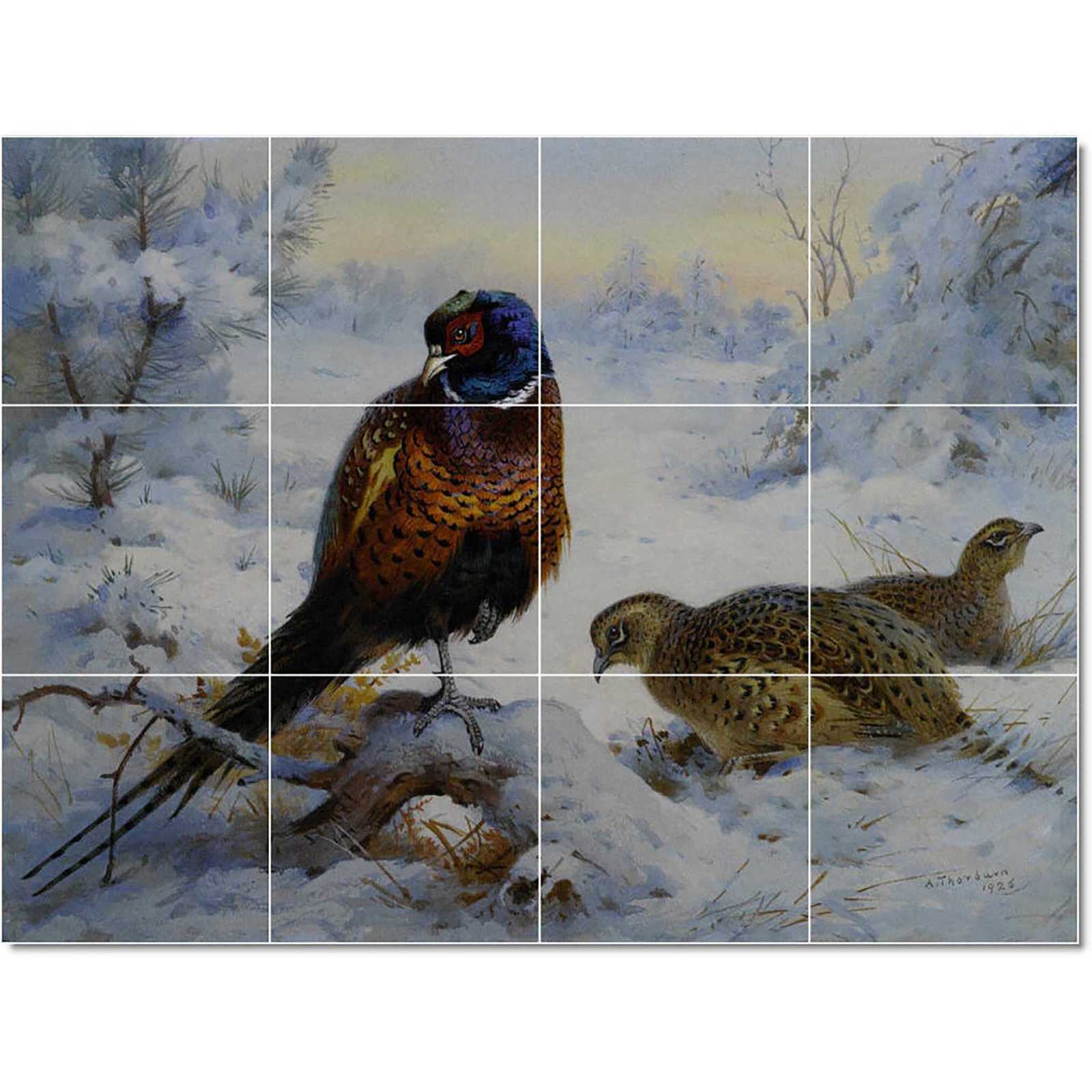 Thorburn archibald cook and hen pheasant in winter 1926 watercolor and gouache