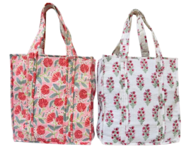 Quilted Cotton Tiger Printed Reversible Large Tote Bag Grocery Shopping Bag - £21.83 GBP