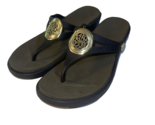 CROCS Womens Sanrah Circle Wedge Flip Flop Slip On Sandals Gold Medallio... - $29.99