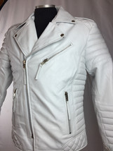 Mens Genuine Lambskin Leather Biker Jacket Motorcycle Style White Color Jacket 2 - £122.27 GBP