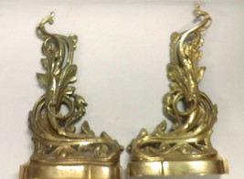 Antique gilt French  rococo style andirons firedogs Mid Century flames - £397.70 GBP
