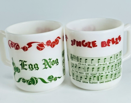 Hazel Atlas Egg Nog Jingle Bells Milk Glass Cups Mugs Set of 2 Tom &amp; Jerry VTG - $19.55